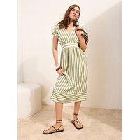 Friends Like These Pistachio Stripe Button Detail V Neck Midi - Green