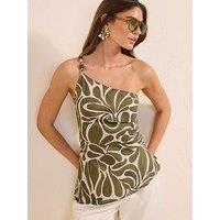 Friends Like These Asymmetric One Shoulder Resin Bead Top - Green