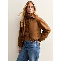 New Look Faux Suede Bubble Hem Jacket - Light Brown
