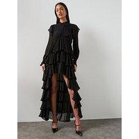 Allsaints Leila Frill Long Sleeve Maxi Dress - Black