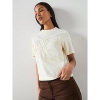 Allsaints Lisa Embossed Crew Neck T-Shirt - Pebble White