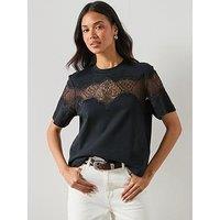 Allsaints Lisa Short Sleeve Lace T-Shirt - Black
