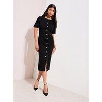 Friends Like These Sculptured Stretch Button Utility Midi Dress - Black