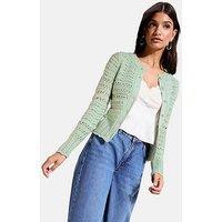 Friends Like These Stitch Detail Crew Neck Cardigan - Green