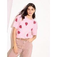 Friends Like These Short Sleeve Strawberry Knit Top - Pink