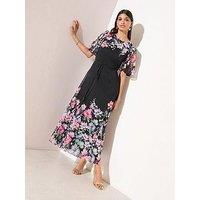 Friends Like These Chiffon Dobby Placement Print Midi - Black