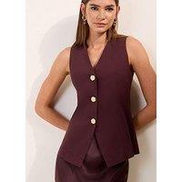 Friends Like These Stretch Gold Button Waistcoat - Brown
