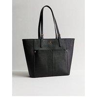 New Look Textured Faux Leather Logo Tote Bag - Black