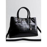 New Look Faux Leather Croc Embossed Triple Compartment Tote Bag - Black