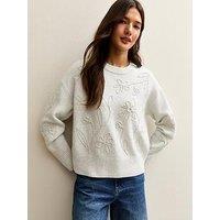 New Look Floral Embroidered Jumper - Light Grey