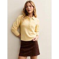 New Look Midweight Knit Polo Jumper - Light Yellow