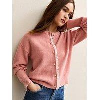 New Look Lace Trim Crew Neck Cardigan - Pink