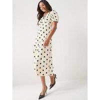 Jdy Polka Dot Short Sleeve Midi Dress - Cream