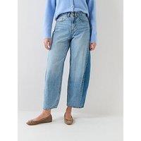 Vero Moda High Rise Barrel Two Toned Jeans - Medium Blue