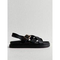 New Look Faux Leather Multi Strap Chunky Flat Sandals - Black