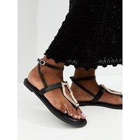 New Look Black Faux Leather Metal Detail Sandals