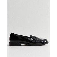 New Look Patent Faux Leather Scalloped Loafers - Black