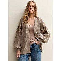 New Look Knitted Balloon Sleeve Cardigan - Brown