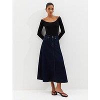 New Look Indigo Wash Denim Circle Midi Skirt - Blue