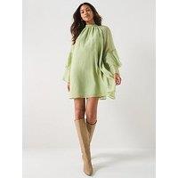 Aware Valora Long Sleeve High Neck Short Dress - Green