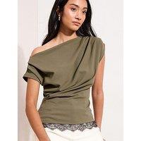Friends Like These Off The Shoulder Lace Hem Top - Green