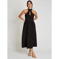 Little Mistress Halter Neck Keyhole Midaxi Dress - Black