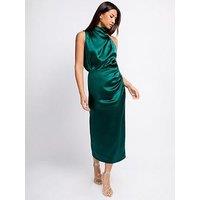 Little Mistress Satin Drape Midaxi Skirt - Green