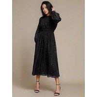 Little Mistress Metallic Texture Midaxi Dress - Black