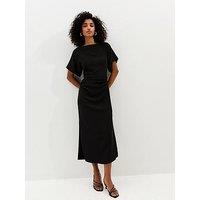 New Look Ruched Waist Short Sleeve Midi Dress - Black