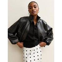New Look Funnel Neck Faux Leather Bomber Jacket - Black