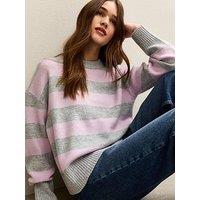New Look Striped Midweight Jumper - Light Grey/Purple
