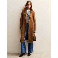 New Look Faux Suede Belted Duster Coat - Tan Brown