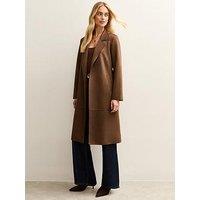 New Look Faux Suede Belted Duster Coat - Dark Brown
