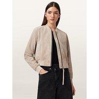 Allsaints Orten Suede Bomber Jacket - Silver Birch Grey