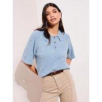 Friends Like These Short Sleeve Collar Detail Knitted Jumper - Blue