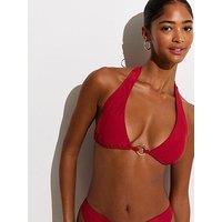 New Look Plain O Ring Triangle Bikini Top - Dark Red