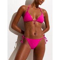 New Look Tassel Trim Side Tie Bikini Bottoms - Bright Pink