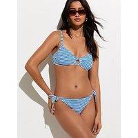 New Look Textured Striped Side Tie Bikini Bottoms - Blue