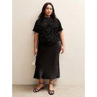 New Look Curves Satin Midi Skirt - Black