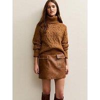 New Look Cracked Faux Leather Mini Skirt - Brown