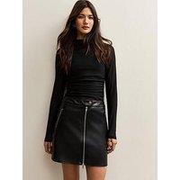 New Look Faux Leather Zip Detail Mini Skirt - Black