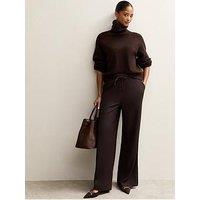 New Look Textured Wide Leg Trousers - Dark Brown