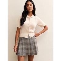 New Look Light Grey Checked Pleated Mini Skirt