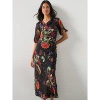 Allsaints Tiwa Silk Mix Floral Midaxi Dress - Haze Black