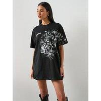 Allsaints Zaya Graphic Print T-Shirt Mini Dress - Black