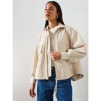 Allsaints Flor Relaxed Fit Leather Jacket - Off White