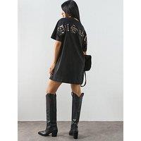 Allsaints Fuse Applique Cotton T-Shirt Dress - Black