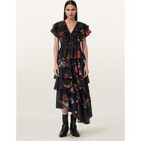 Allsaints Alma Floral Print Short Sleeve Top - Haze Black