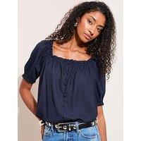 Friends Like These Short Sleeve Button Front Blouse - Navy