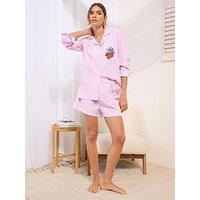 Friends Like These Strawberry Woven Stripe Short & Shirt Set - Pink